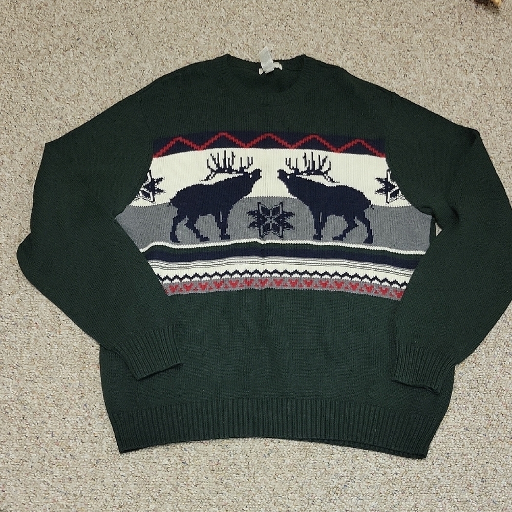 Dockers Dark Green Reindeer Crewneck Sweater Men's XL Eclectic Grandpa